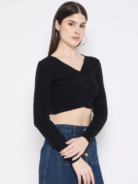 Camey Women Woollen Ribbed Crop Cardigan - Image 6