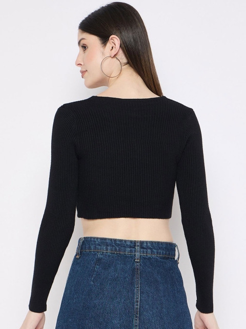 Camey Women Woollen Ribbed Crop Cardigan - Image 4