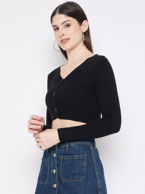 Camey Women Woollen Ribbed Crop Cardigan - Image 3