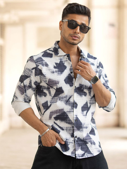Powerlook Men Spread Collar Abstract Printed Casual Shirt
