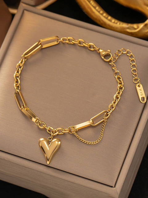 Designs & You Gold-Plated Stainless Steel Anti Tarnish heart Theme Link Bracelet