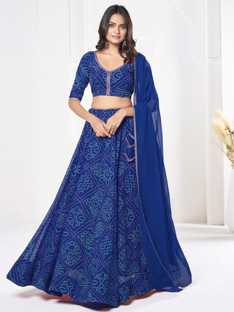 KALINI Printed Semi-Stitched Lehenga & Unstitched Blouse With Dupatta