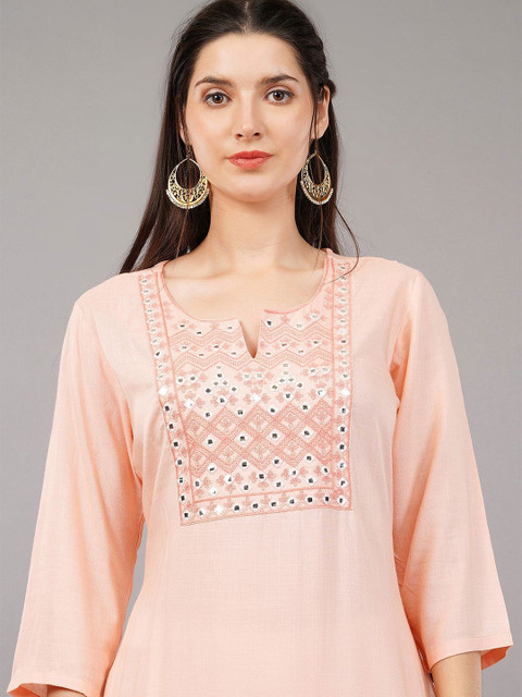 Avaasa Buy Shruthi Women Floral Embroidered Mirror Work Kurta - Image 2