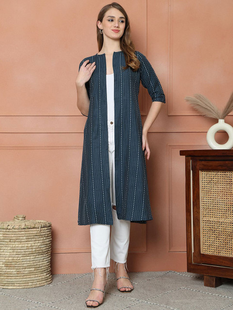 Enchanted Drapes Printed Cotton Longline Open Front Shrug