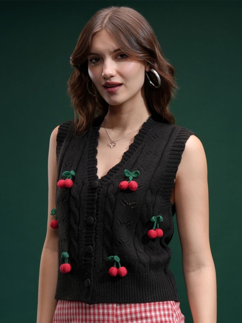 ESPYR By Tokyo Talkies Women Embellished Sleeveless Cardigan Sweater - Image 2
