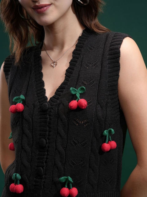 ESPYR By Tokyo Talkies Women Embellished Sleeveless Cardigan Sweater - Image 3