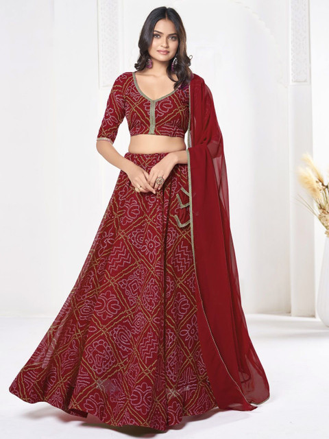 KALINI Printed Semi-Stitched Lehenga & Unstitched Blouse With Dupatta