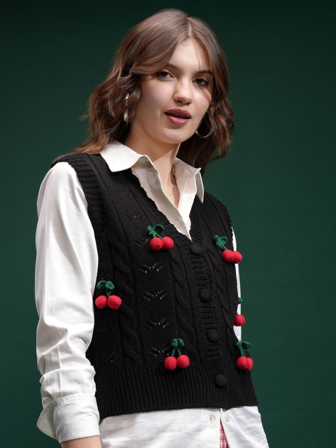 ESPYR By Tokyo Talkies Women Embellished Sleeveless Cardigan Sweater - Image 4