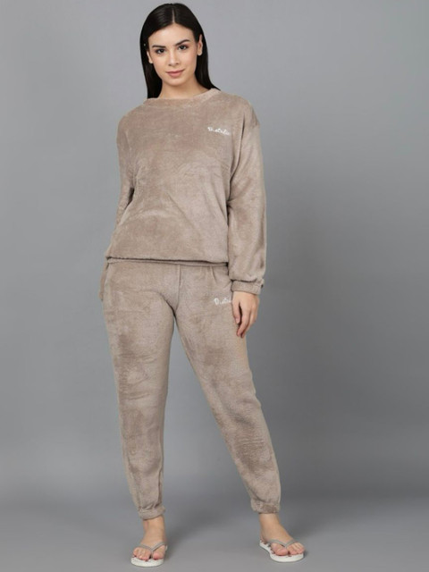 NEUDIS Women Round Neck Long Sleeves Woolen Fur Winter Night Suit