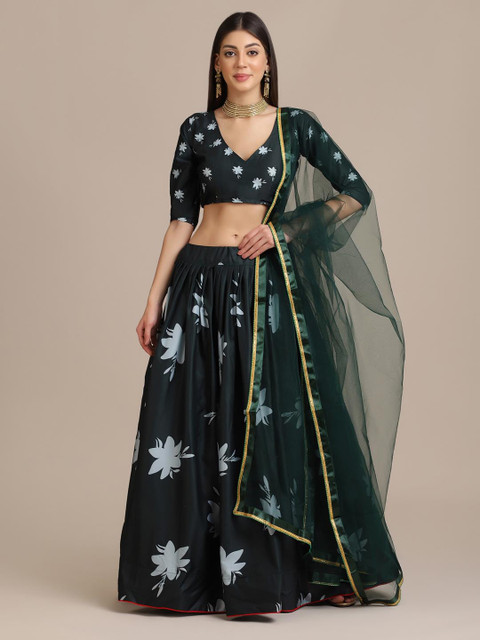 Warthy Ent Printed Thread Work Semi-Stitched Lehenga & Unstitched Blouse With Dupatta