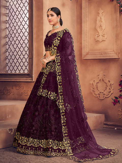 Warthy Ent Embroidered Thread Work Semi-Stitched Lehenga & Unstitched - Image 3