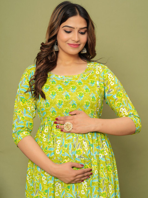 NITVAN Women Floral Printed Gotta Patti Maternity Kurta - Image 6