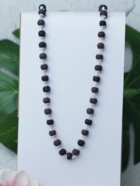 Japam Silver Plated Eternal Karungali Mala - Natural Ebony Wood