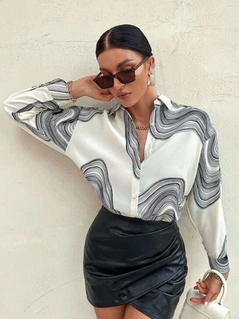 Stylecast X Slyck Abstract Printed Spread Collar Cuff Sleeves Shirt