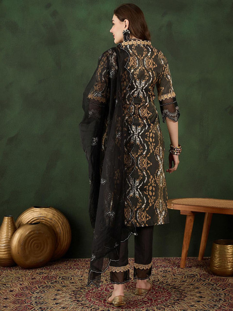 Sangria Printed Straight Kurta, Trouser & Dupatta Set - Image 6