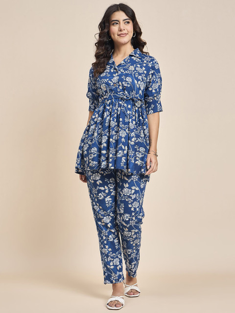 TRUVON FASHIONS Blue Printed Tunic with Trousers Co-Ords
