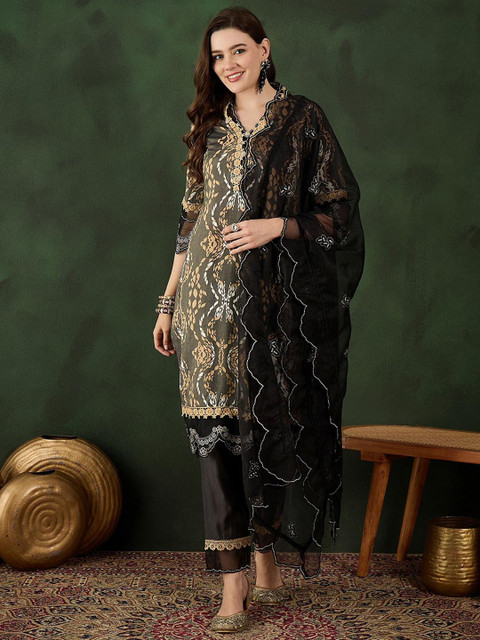 Sangria Printed Straight Kurta, Trouser & Dupatta Set - Image 7