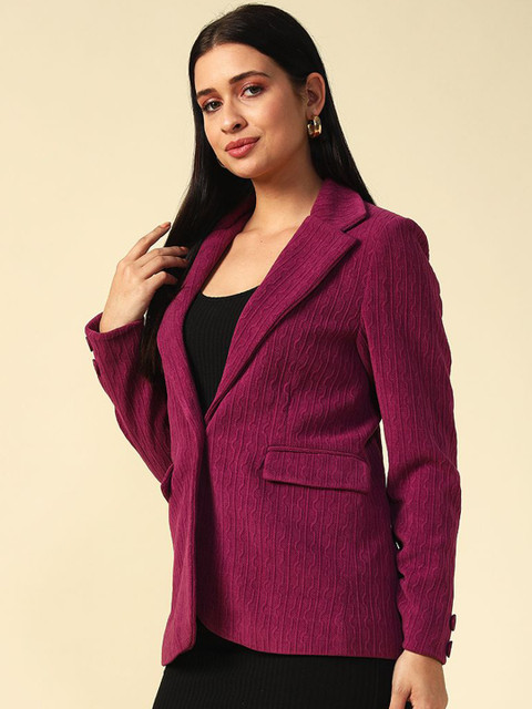 Beatnik Self Design Notched Lapel Single Breasted Blazer - Image 4