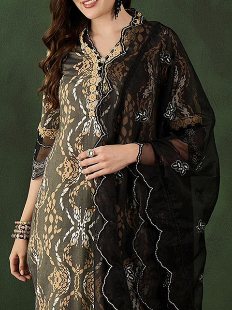 Sangria Printed Straight Kurta, Trouser & Dupatta Set - Image 2