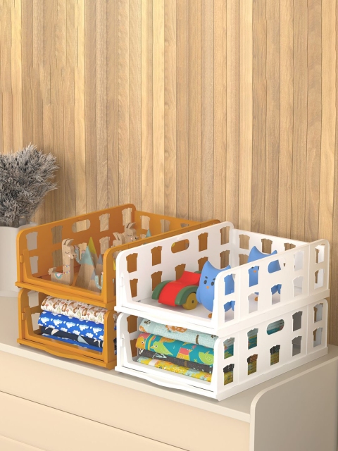 Kuber Industries White Set of 4 Reusable Wardrobe Clothes Storage Drawer Organiser