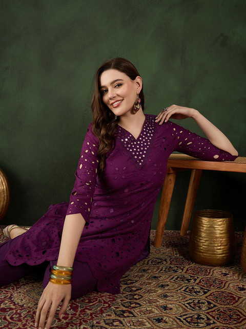 Sangria Embroidered Pure Cotton Kurta & Trouser