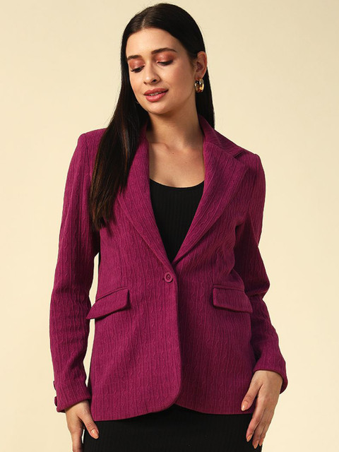 Beatnik Self Design Notched Lapel Single Breasted Blazer