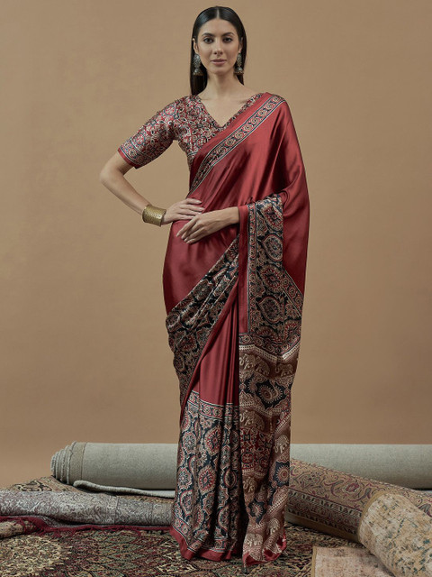 Anouk Ajrak Block Poly Crepe Block Print Saree