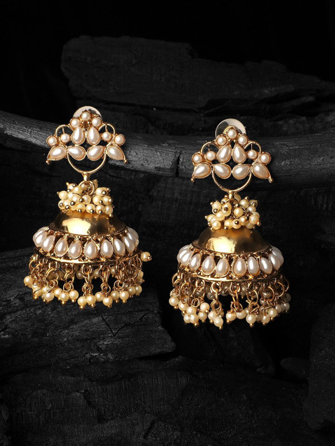 Stefan Gold Plated Pearls Dome Shape Jhumkas
