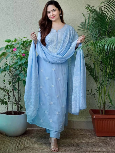 Royal Export Floral Embroidered Sequinned Kurta with Trouser & Dupatta