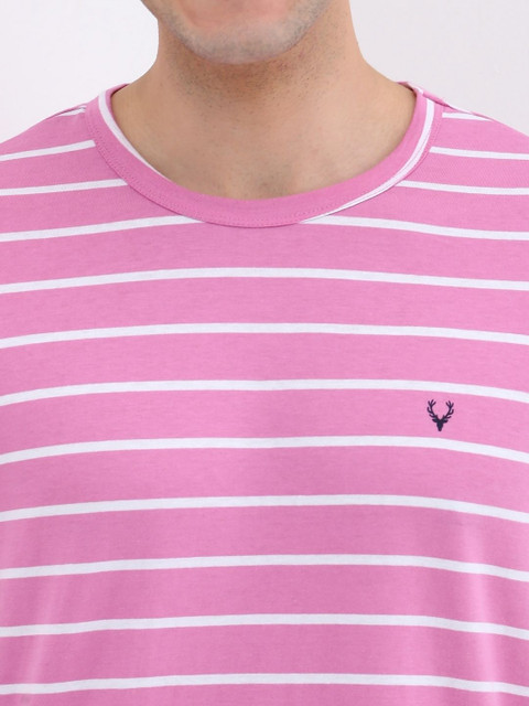 Allen Solly Men Striped Round Neck Cotton T-shirt - Image 2