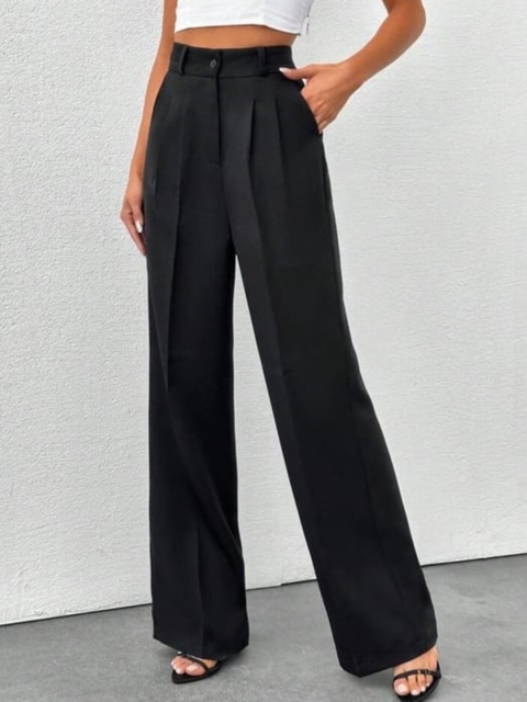 BROADSTAR Women Smart High-Rise Easy Wash Pleated Trousers