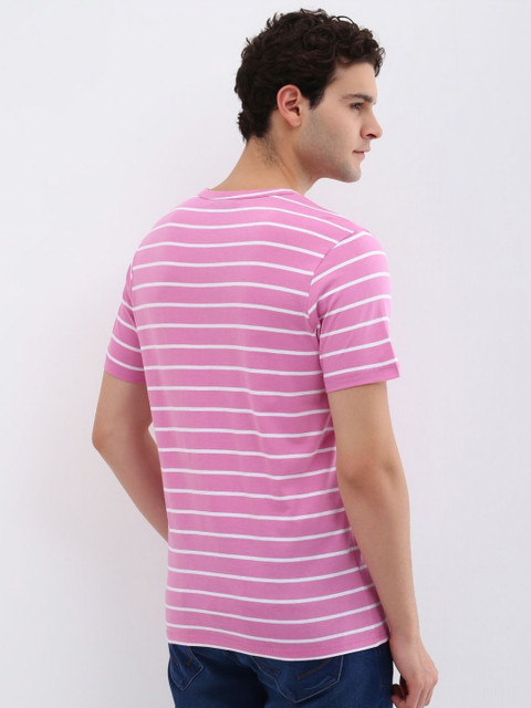 Allen Solly Men Striped Round Neck Cotton T-shirt - Image 4