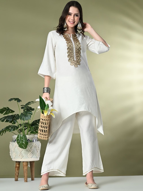 Sangria Embroidered Regular Gotta Patti Kurta with Palazzos