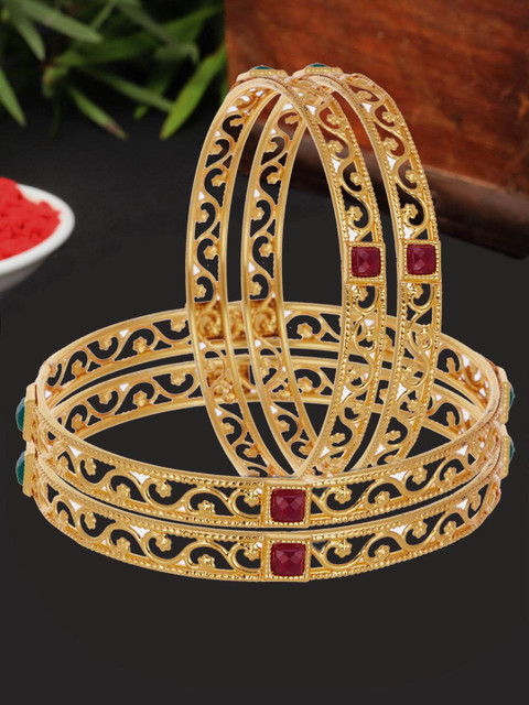 ZENEME Set Of 2Gold Plated CZ Studded Traditional Bangle