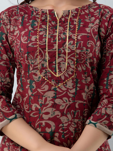 VARICOS Floral Printed Notch Neck Gotta Patti Pure Cotton Straight Kurta - Image 2