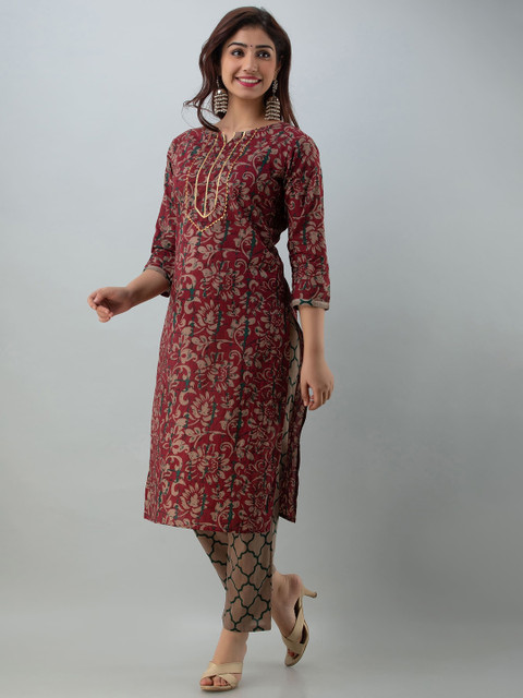 VARICOS Floral Printed Notch Neck Gotta Patti Pure Cotton Straight Kurta - Image 5