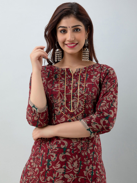 VARICOS Floral Printed Notch Neck Gotta Patti Pure Cotton Straight Kurta - Image 6