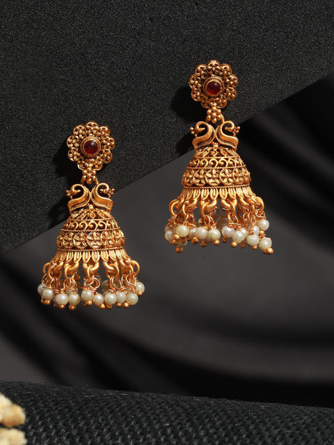 Saraf RS Jewellery Gold Plated American Diamond Dome Shaped Temple Jhumkas
