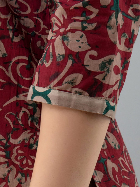 VARICOS Floral Printed Notch Neck Gotta Patti Pure Cotton Straight Kurta - Image 7