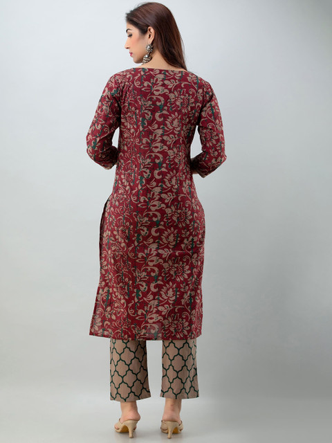 VARICOS Floral Printed Notch Neck Gotta Patti Pure Cotton Straight Kurta - Image 4