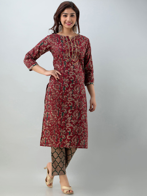 VARICOS Floral Printed Notch Neck Gotta Patti Pure Cotton Straight Kurta - Image 3