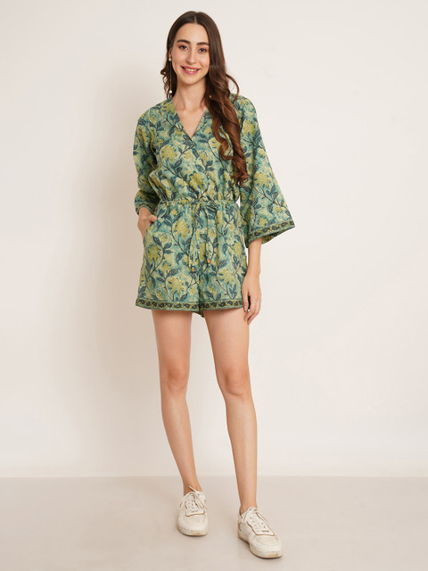 COTLAND FASHION Floral Printed Waist Tie-Ups Playsuit