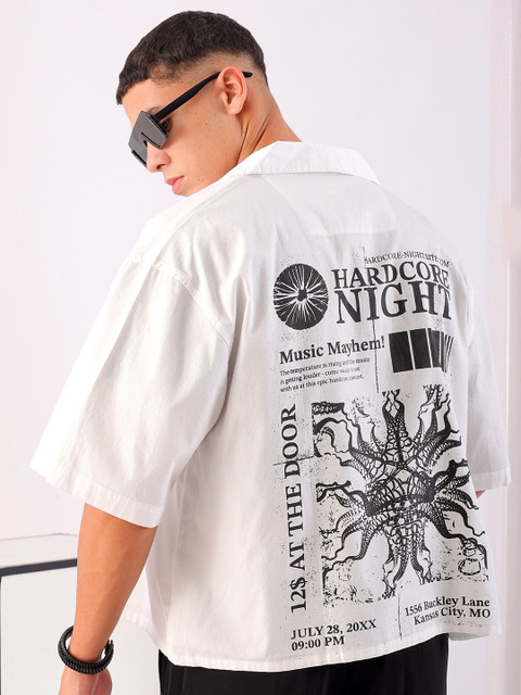 The Indian Garage Co Men Spread Collar Graphic Printed Cotton Boxy Casual Shirt
