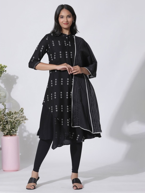 W Embroidered Cotton Dupatta With Kantha Work