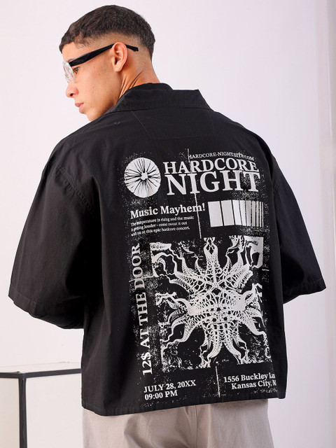 The Indian Garage Co Men Spread Collar Graphic Printed Cotton Boxy Casual Shirt