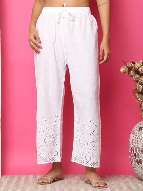 TAG 7 Women Flared Cotton Schifflie Ethnic Palazzos