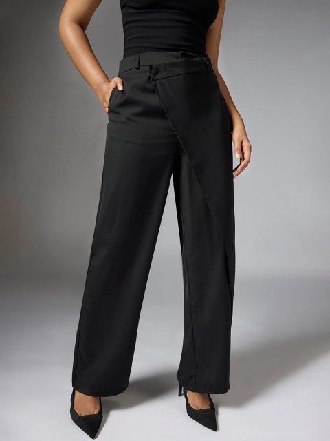FREAKINS Onyx Black Wrap Front Korean Pants