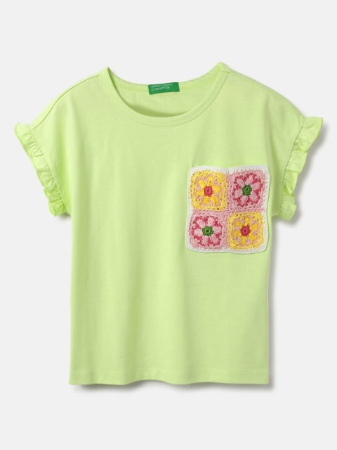 United Colors of Benetton Girls Floral Pure Cotton Pockets T-shirt