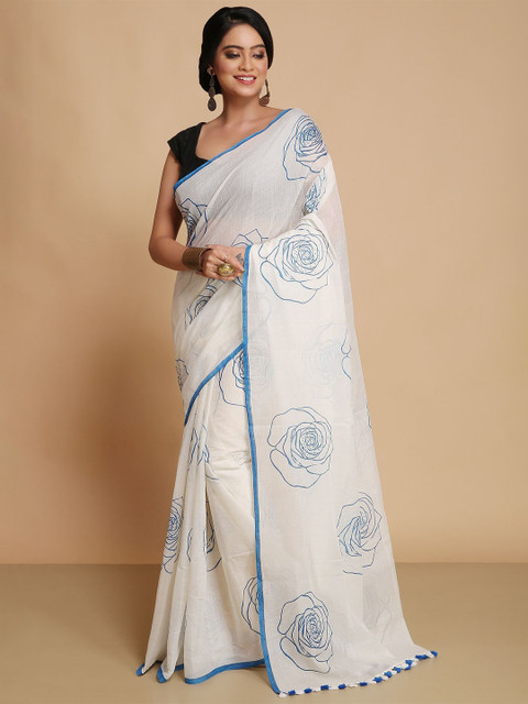 WoodenTant Floral Pure Cotton Saree