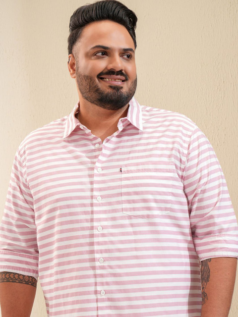 HIGHLANDER Men Plus Size Coral Horizontal Striped Shirt